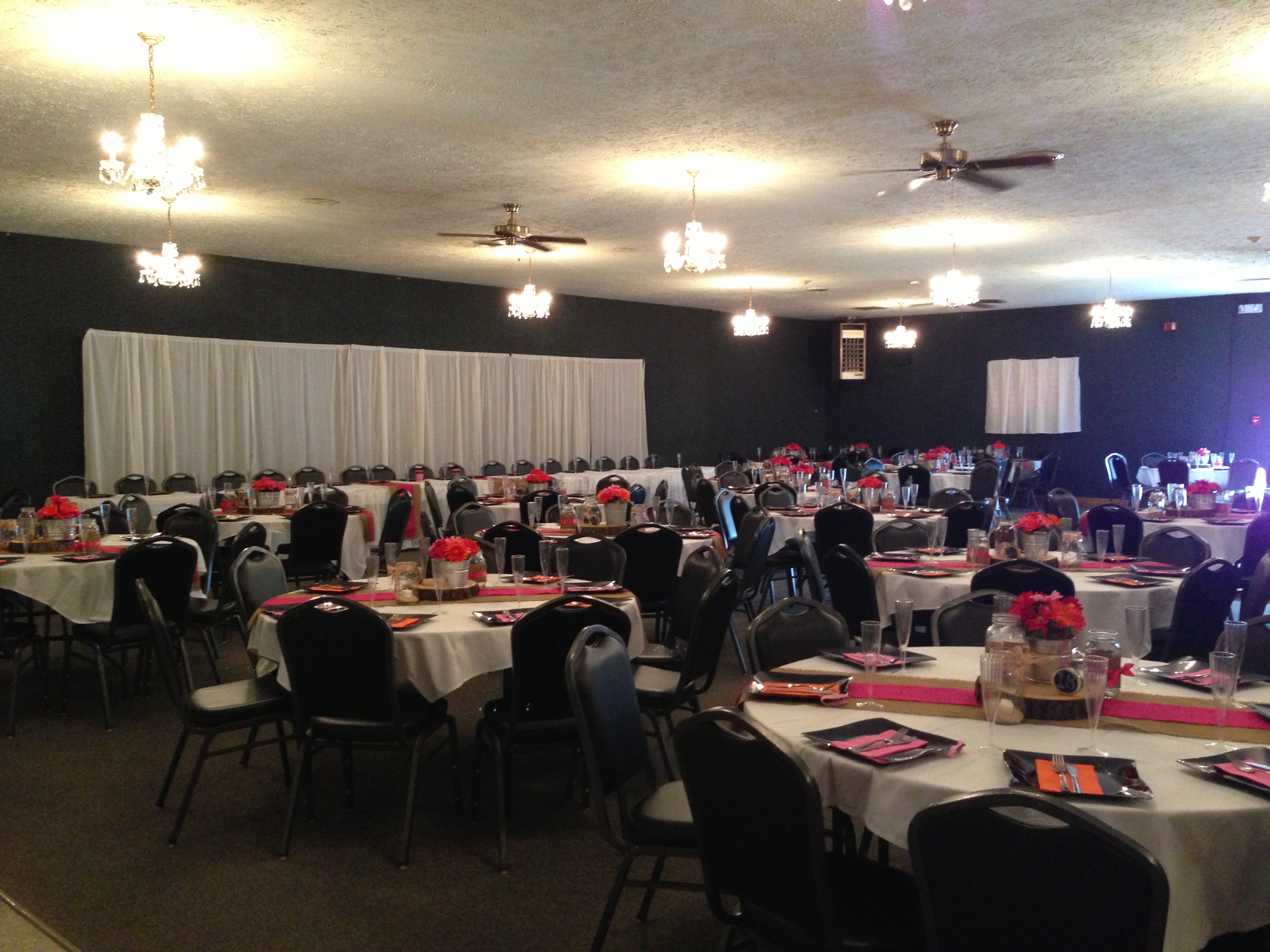 Photo of some of the tables decorated for an event at the clubhouse